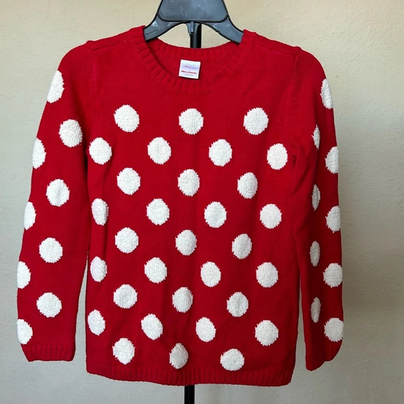 Hanna Andersson Red and Cream Raised Polka Dot‎ Sweater Size US 10 - Picture 1 of 4